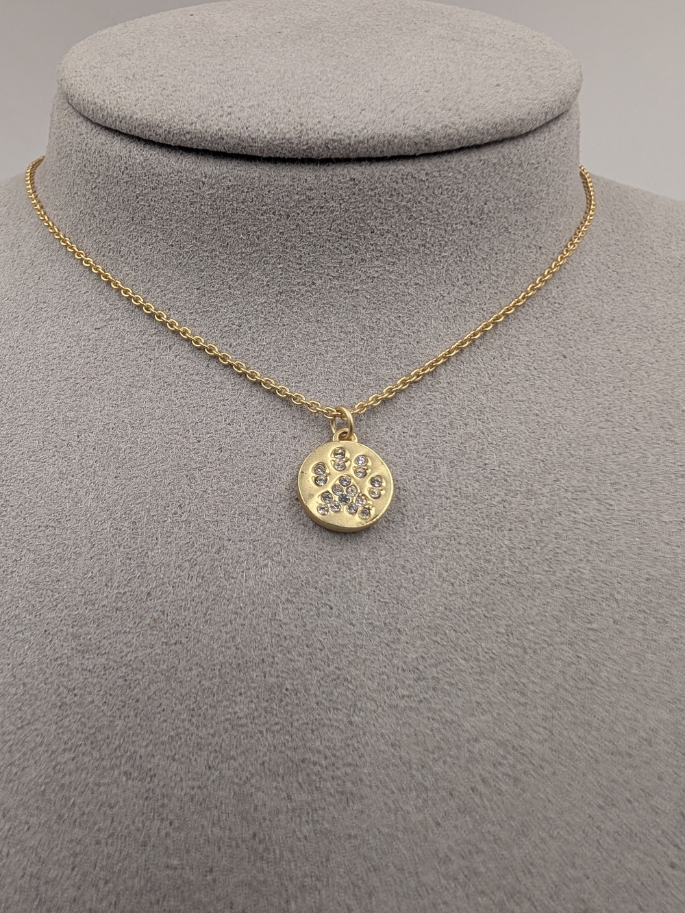 Spartina 449 Goldtone Crystal Paw Print & Heart Reversible Pendant Necklace m101 - Picture 2 of 7